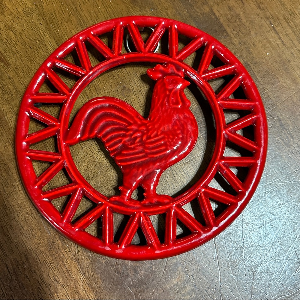 Cast Iron Trivet‎ Enamel Red Rooster Wall Hanging Farmhouse Country Decor